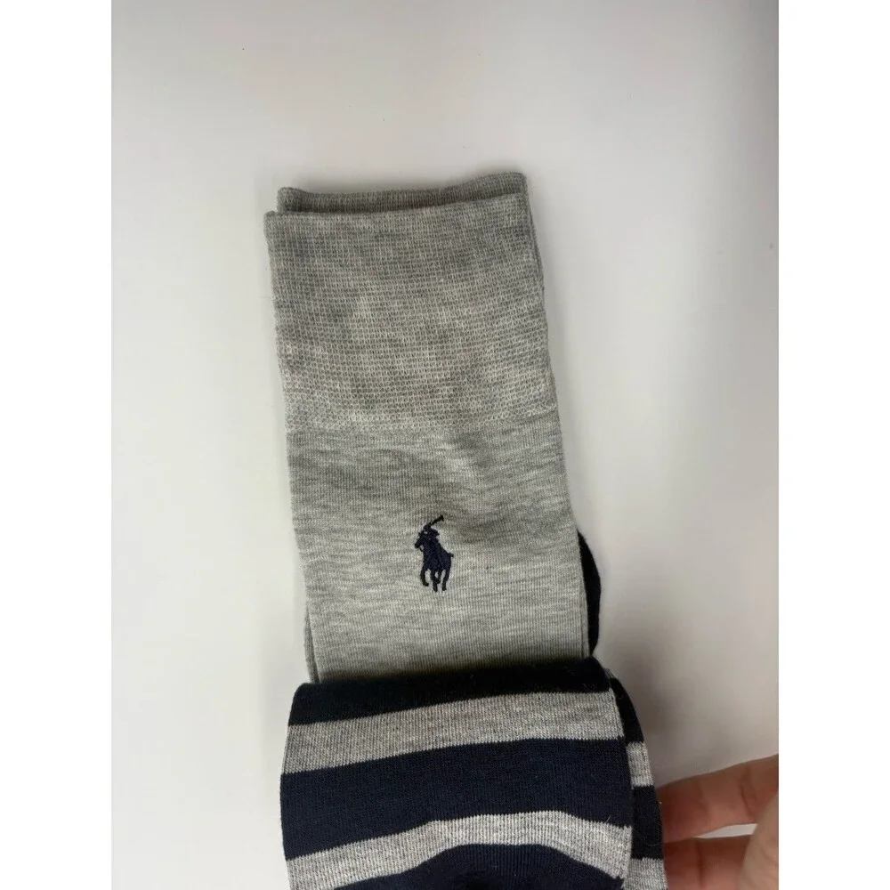 Polo Ralph Lauren 3 Pairs Dress Socks Navy Blue Grey Striped Solid NWT